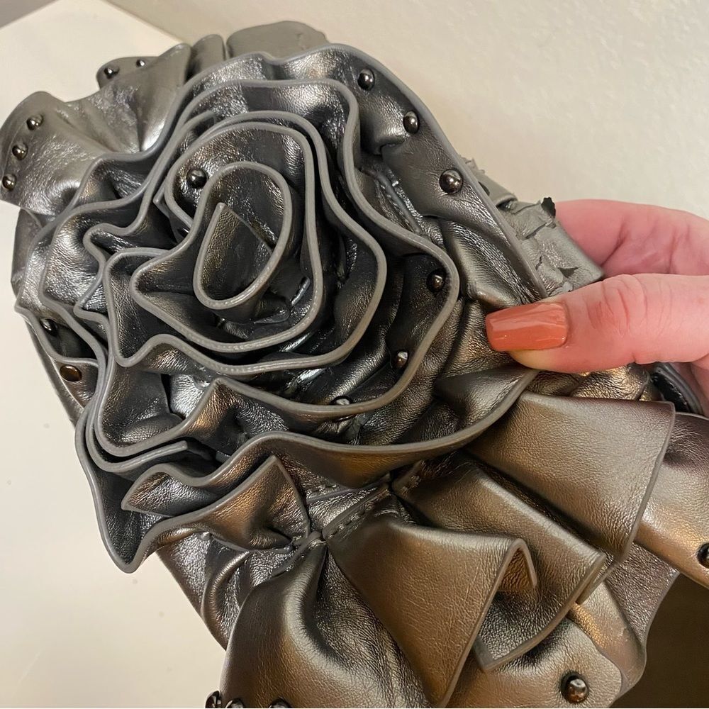 Metallic Silver Ruffled Shoulder Bag - Picture 9 of 10